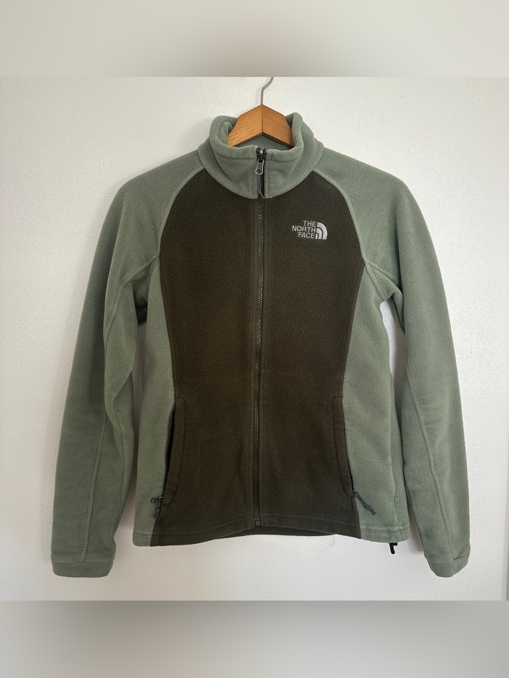 The North Face Khumbu Full Zip Fleece Jacket Green Two Tone Colorblock Small